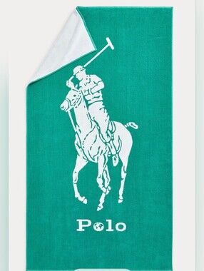 Ralph Lauren Home Green and White Polo Player Beach Towel